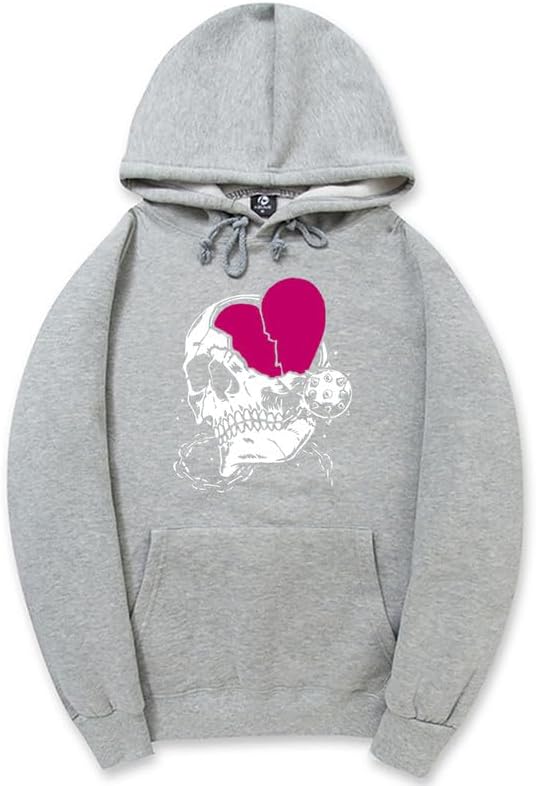 CORIRESHA Women's Cute Heart Hoodie Long Sleeve Drawstring Casual Basic Skull Sweatshirt