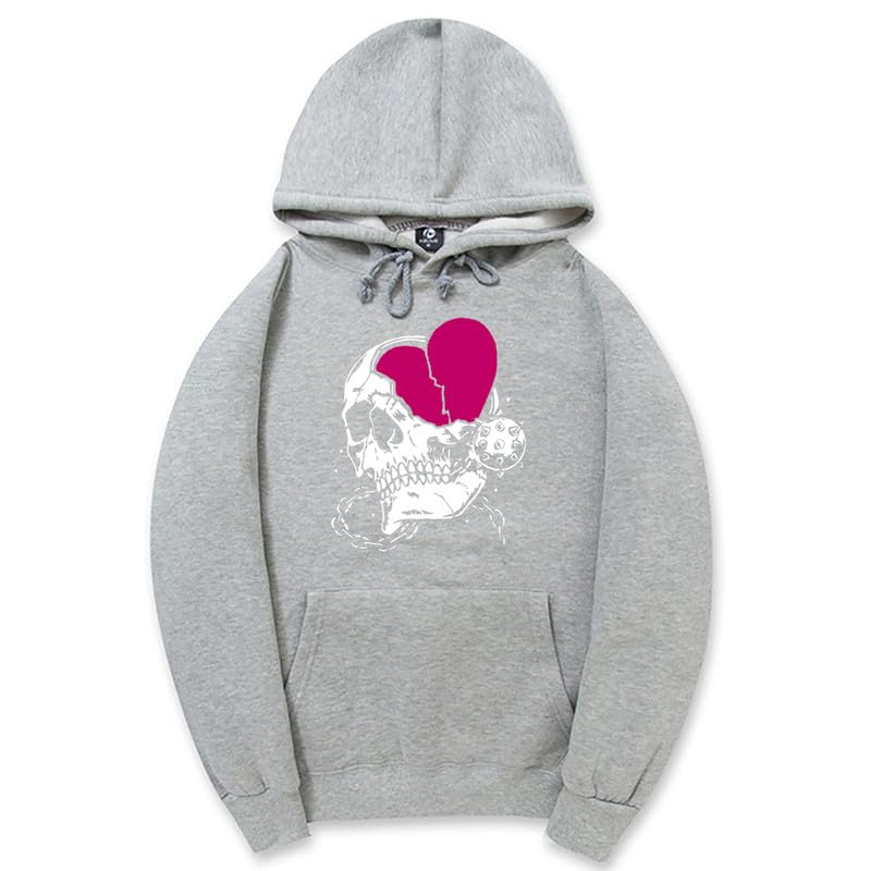 CORIRESHA - Sudadera con capucha para mujer, diseño de corazón, manga larga, con cordón, informal, básica, con diseño de calavera