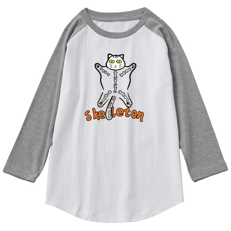 CORIRESHA Disfraz de Halloween con diseño de esqueleto de gatos divertidos, manga raglán 3/4, camiseta gótica