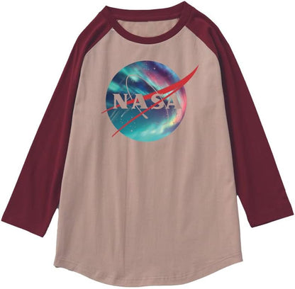 CORIRESHA Camiseta unisex de algodón con estampado de logotipo de la NASA y mangas raglán 3/4 con cuello redondo