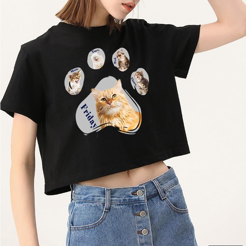 CORIRESHA Camiseta corta de manga corta con cuello redondo y patas de perro y gato para mujer