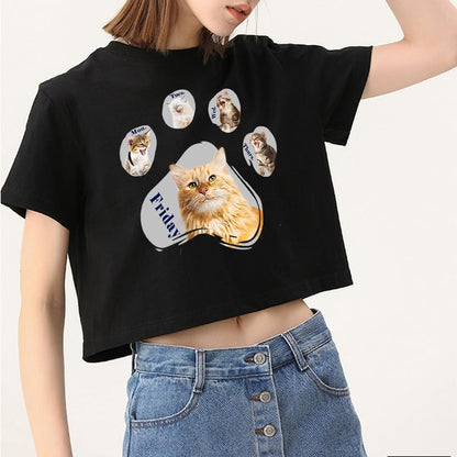 CORIRESHA Camiseta corta de manga corta con cuello redondo y patas de perro y gato para mujer