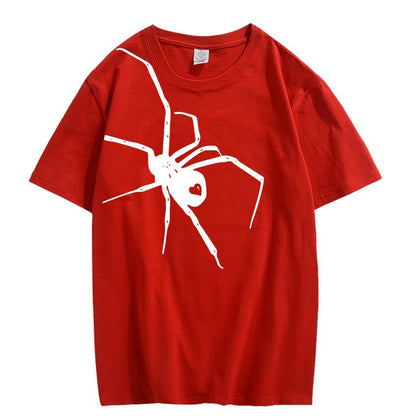 CORIRESHA Camiseta con gráficos de araña de Halloween para adolescentes, camiseta de verano de manga corta con cuello redondo simple