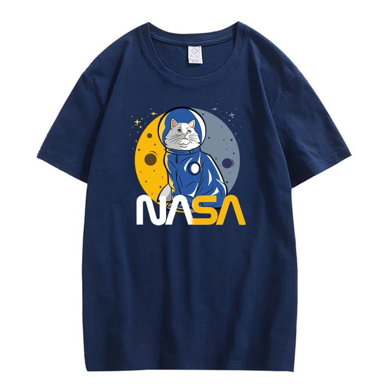 CORIRESHA Teen's Astronaut NASA Crew Neck Short Sleeve Casual Basic Cat T-Shirt