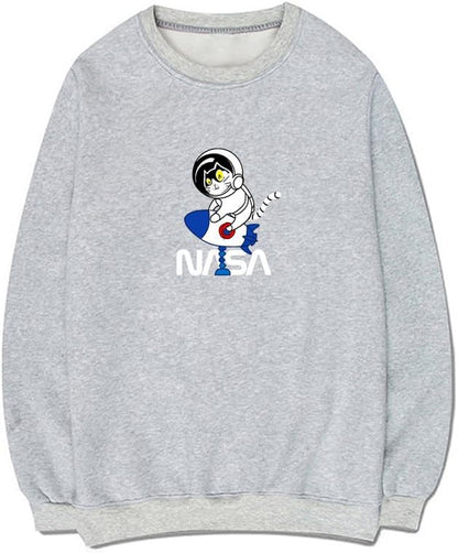 CORIRESHA Space Astronaut Cat Rocket NASA Long Sleeve Crew Neck Sweatshirt
