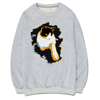 CORIRESHA Unisex Cute Cat Crewneck Long Sleeve Casual Basic Comfortable Pullover Sweatshirt