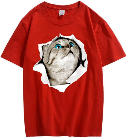 CORIRESHA Cat Lover Camiseta Cuello Redondo Manga Corta Suelta Algodón Suave Adolescente Lindo Top