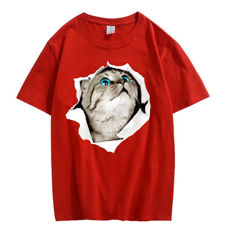 CORIRESHA Cat Lover Camiseta Cuello Redondo Manga Corta Suelta Algodón Suave Adolescente Lindo Top