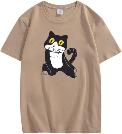 CORIRESHA Camiseta de gato lindo casual cuello redondo manga corta verano básico algodón tops