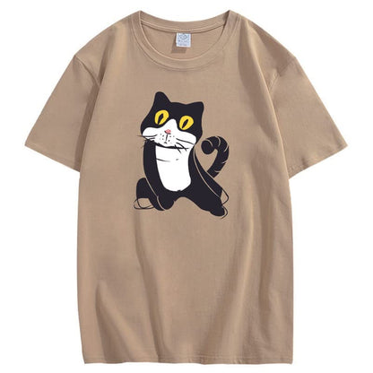 CORIRESHA Women's Cute Cat T-Shirt Casual Crew Neck Short Sleeve Summer Basic Cotton Tops