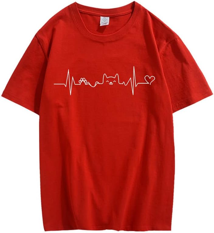 CORIRESHA Camisetas divertidas para amantes de los gatos con latido del corazón para adolescentes