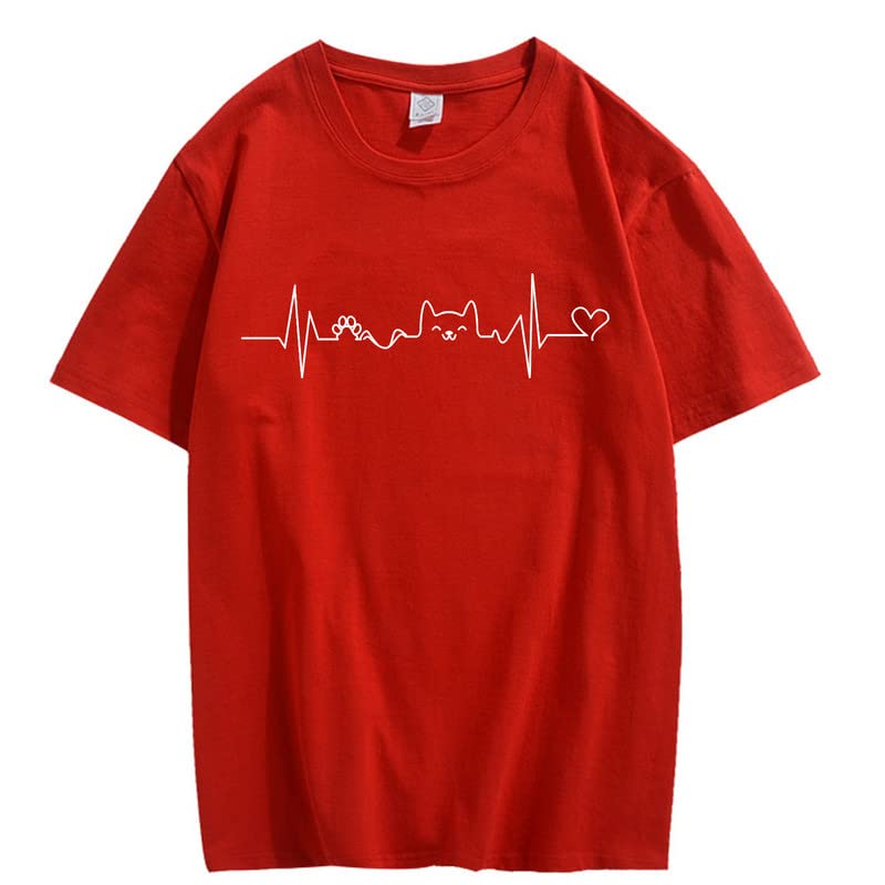 CORIRESHA Camisetas divertidas para amantes de los gatos con latido del corazón para adolescentes