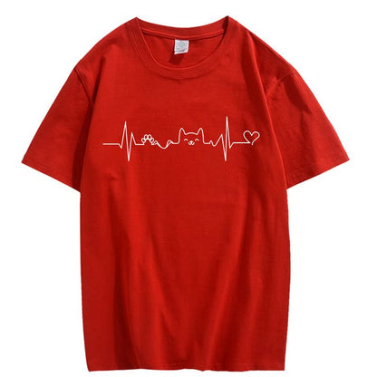 CORIRESHA Camisetas divertidas para amantes de los gatos con latido del corazón para adolescentes