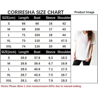 CORIRESHA Camiseta casual de verano con estampado de letras y cuello redondo para mujer