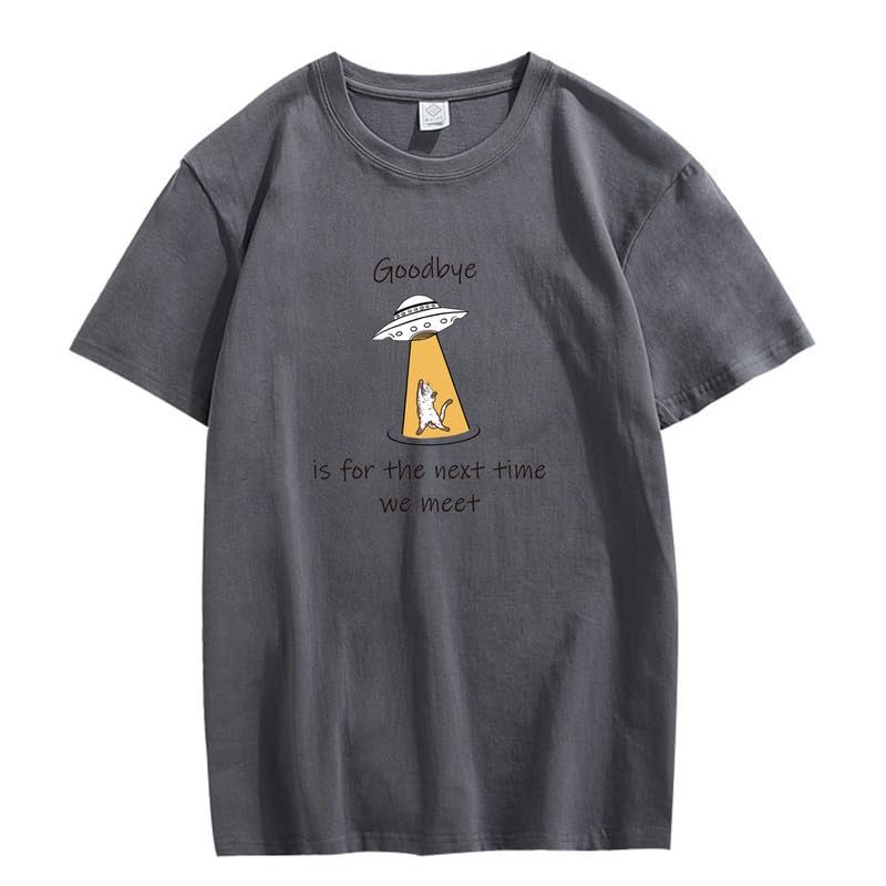 CORIRESHA Camiseta unisex con diseño de gato y nave espacial alienígena, estilo vintage