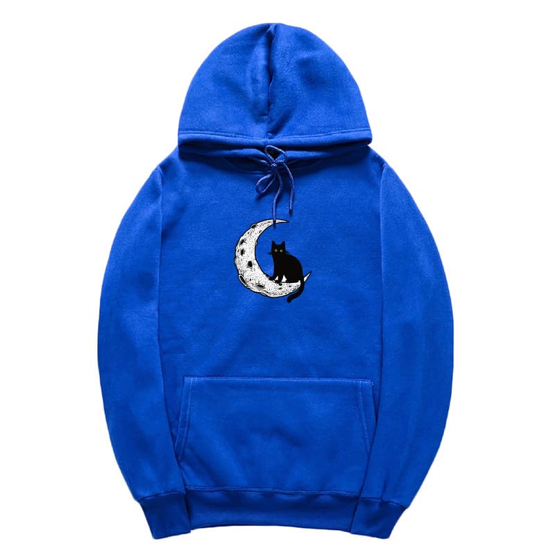 CORIRESHA Sudadera con capucha unisex Moon Cat Casual de manga larga suave y linda sudadera con bolsillo