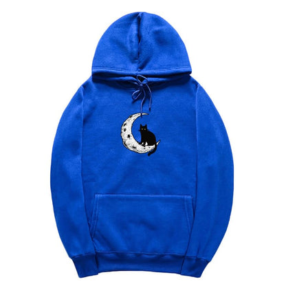 CORIRESHA Sudadera con capucha unisex Moon Cat Casual de manga larga suave y linda sudadera con bolsillo