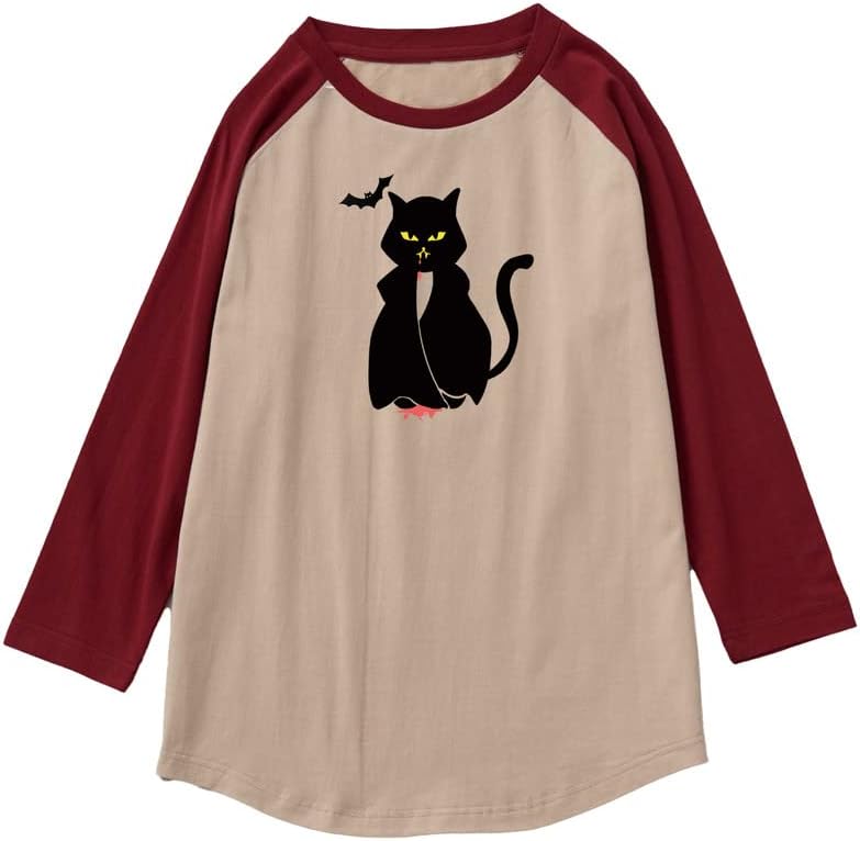 CORIRESHA Camiseta gótica de Halloween para adolescentes con manga de hombro de algodón con gatos divertidos