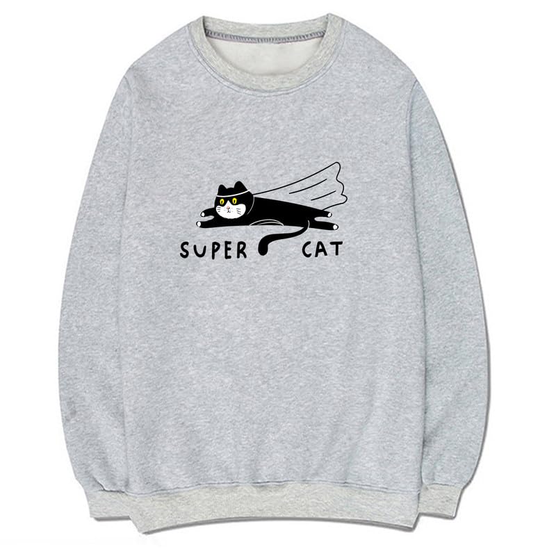 CORIRESHA Teen Funny Running Cat Crew Neck Long Sleeve Soft Cotton Cute Sweatshirt