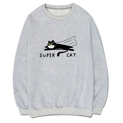CORIRESHA Teen Funny Running Cat Crew Neck Long Sleeve Soft Cotton Cute Sweatshirt
