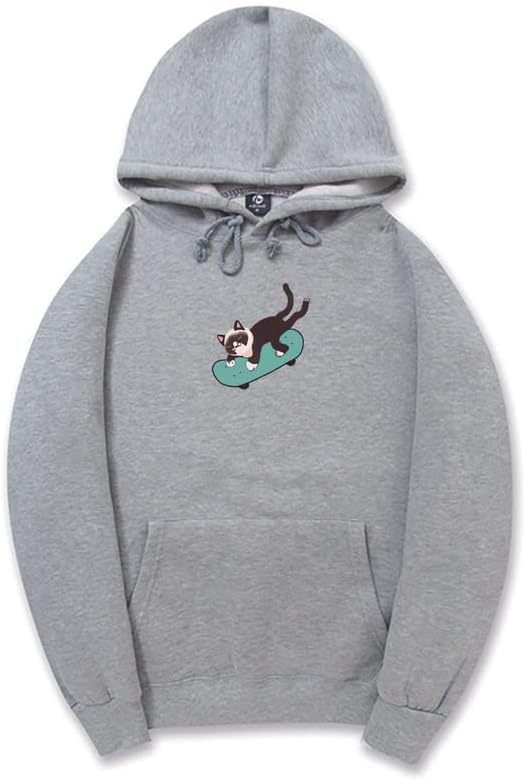 CORIRESHA Unisex Funny Skateboard Cat Sweatshirt Long Sleeve Soft Cozy Fashion Hoodie