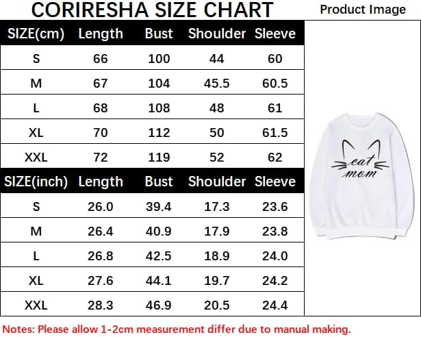 CORIRESHA Funny Cat Face Round Neck Long Sleeve Soft Cotton Cute Pullover Sweatshirt