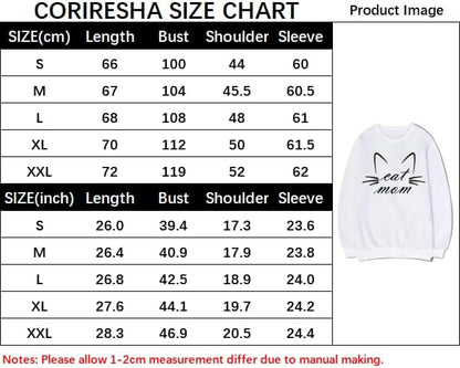 CORIRESHA Funny Cat Face Round Neck Long Sleeve Soft Cotton Cute Pullover Sweatshirt