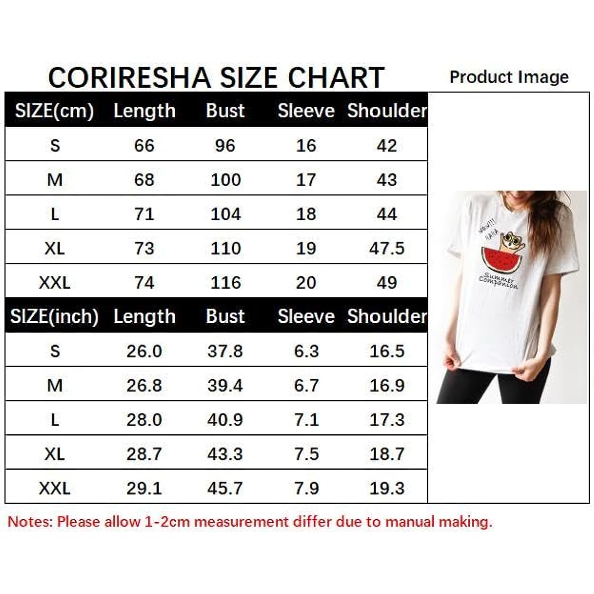 CORIRESHA Camiseta divertida de manga corta con cuello redondo y patrón de sandía para mujer