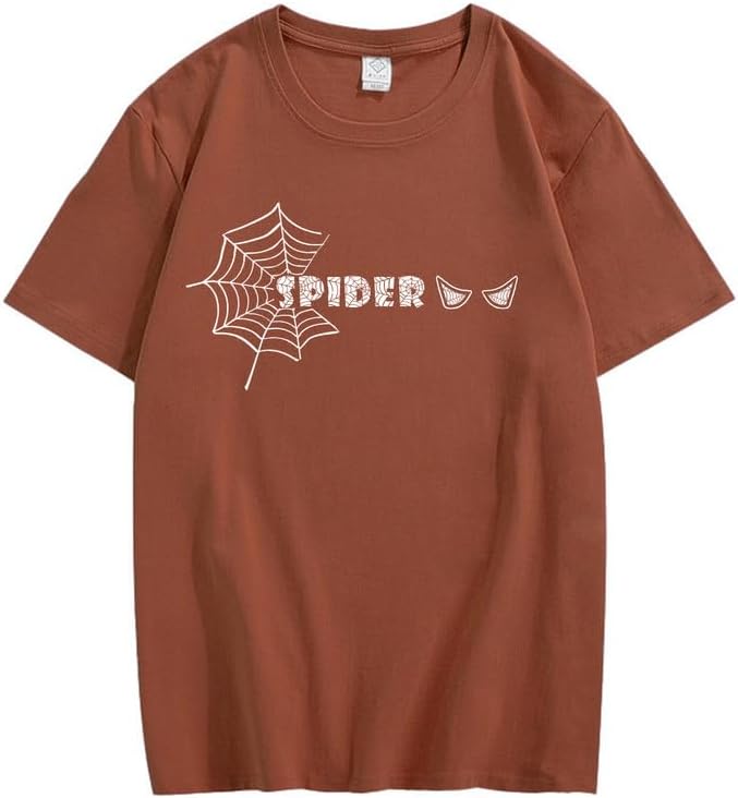 CORIRESHA Women's Y2K Spider Web T-Shirt Crewneck Short Sleeve Casual Halloween Clothing