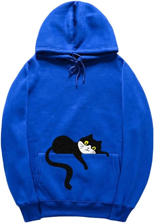 CORIRESHA Unisex Cute Lazy Cat Hoodie Long Sleeve Drawstring Pocket Cotton Sweatshirt