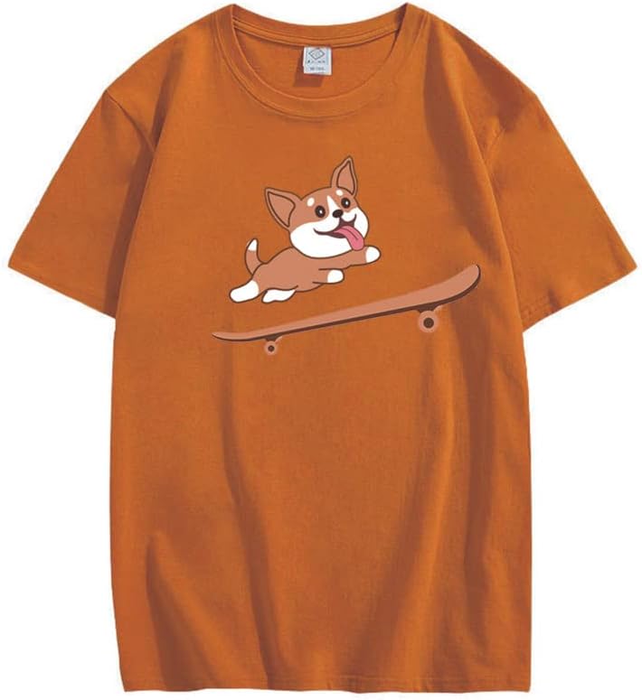 CORIRESHA Adolescente Lindo Shiba Inu Perro Monopatín Cuello Redondo Manga Corta Camiseta Acogedora