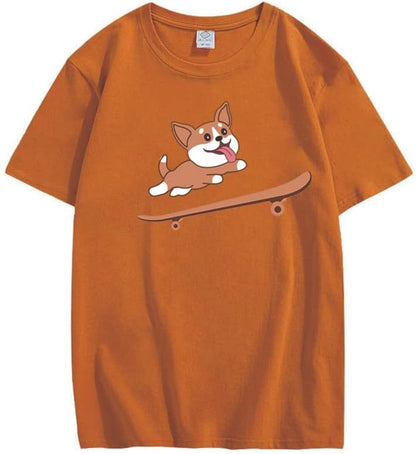 CORIRESHA Adolescente Lindo Shiba Inu Perro Monopatín Cuello Redondo Manga Corta Camiseta Acogedora