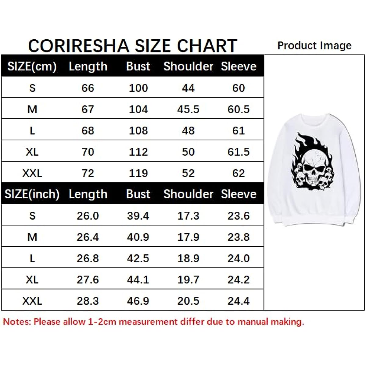 CORIRESHA Sudadera de Halloween estética Y2K de algodón de manga larga con llama de calavera adolescente