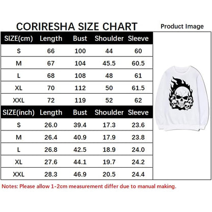 CORIRESHA Sudadera de Halloween estética Y2K de algodón de manga larga con llama de calavera adolescente
