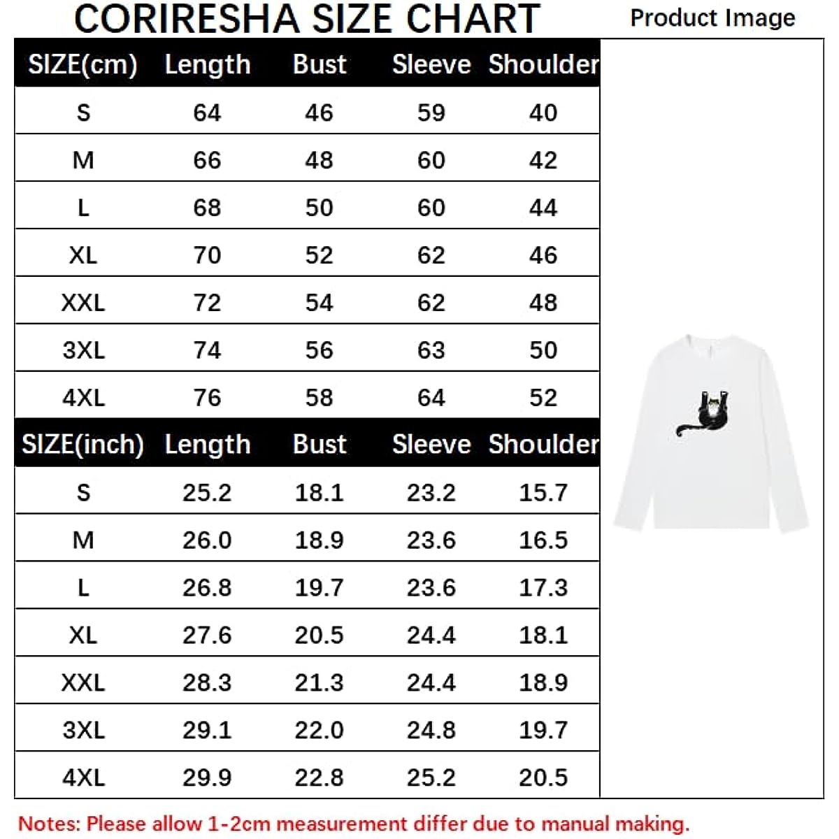 CORIRESHA Unisex Funny Cat Tops Crewneck Long Sleeves Fall Cotton Cute T-Shirts