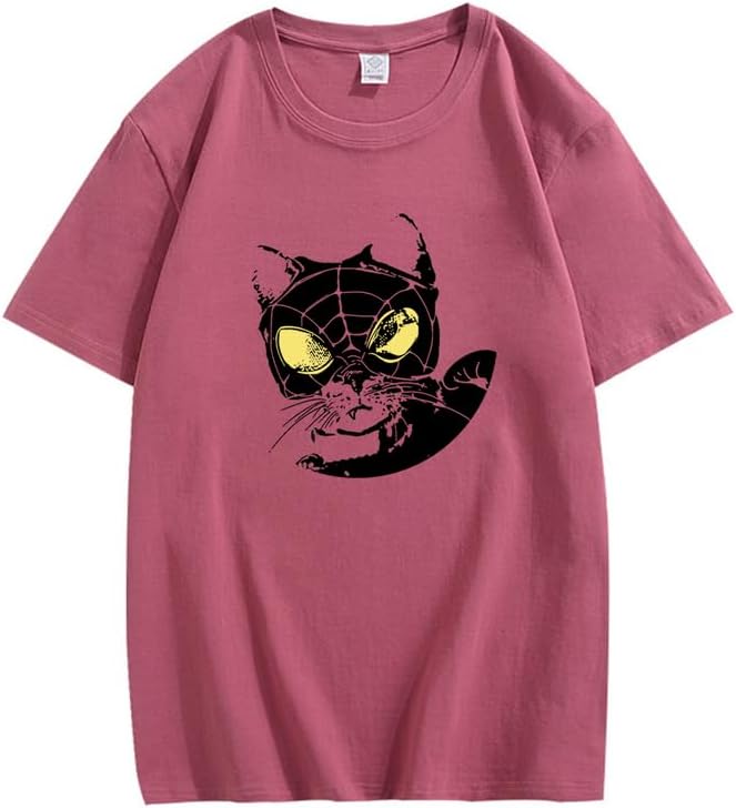 CORIRESHA Teen Cat Lovers Spider Web Camiseta Cuello Redondo Manga Corta Casual Y2k Top