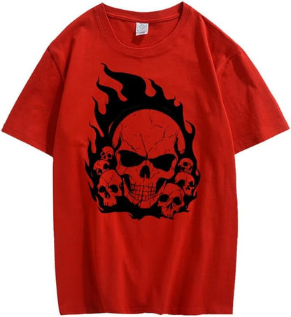 CORIRESHA Teen Skull Flame Crewneck Short Sleeve Y2K Aesthetic Halloween T-Shirt