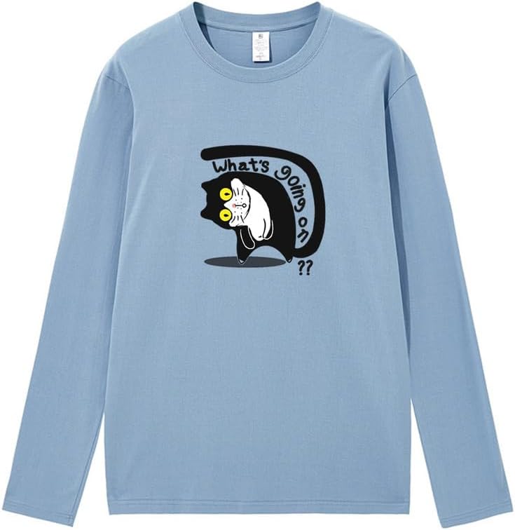 CORIRESHA Unisex Cat T-Shirt Crew Neck Long Sleeve Cotton Basic Cute Top