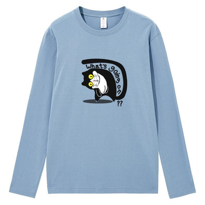 CORIRESHA Unisex Cat T-Shirt Crew Neck Long Sleeve Cotton Basic Cute Top