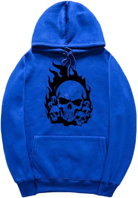 CORIRESHA Teen Halloween Skull Hoodie Long Sleeve Drawstring Y2K Aesthetic Flame Sweatshirt