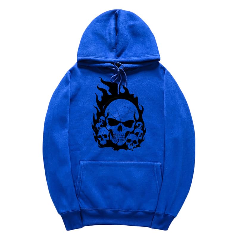 CORIRESHA Teen Halloween Skull Hoodie Long Sleeve Drawstring Y2K Aesthetic Flame Sweatshirt