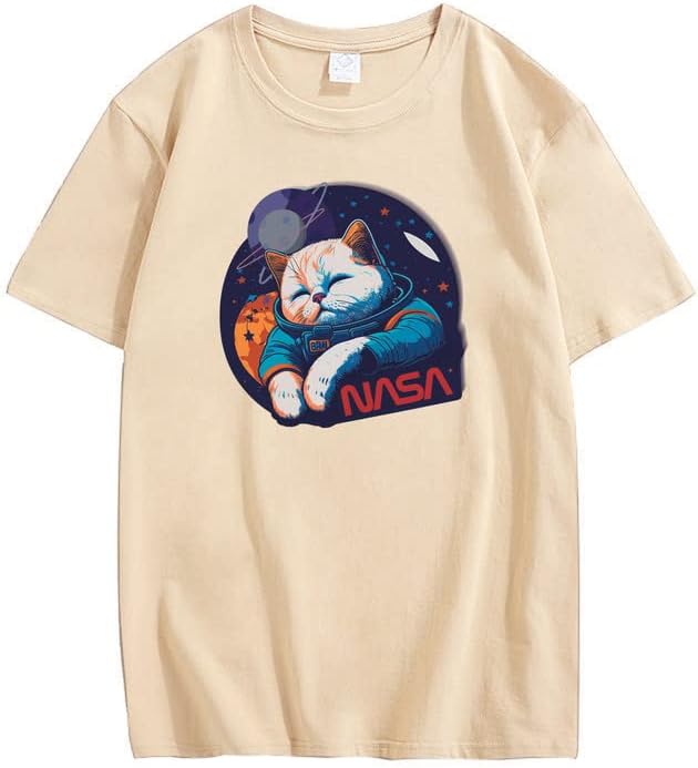 CORIRESHA Camiseta holgada de manga corta con cuello redondo de la NASA y gato lindo para adolescentes
