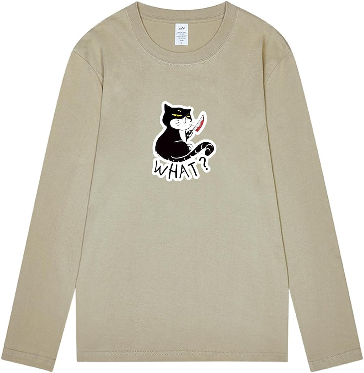CORIRESHA Camiseta unisex de manga larga de algodón con diseño de gato divertido con cuchillo de sangre