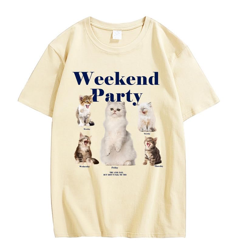 CORIRESHA Teen Cute Cat Graphic Crewneck Short Sleeve Casual Weekend Party T-Shirt