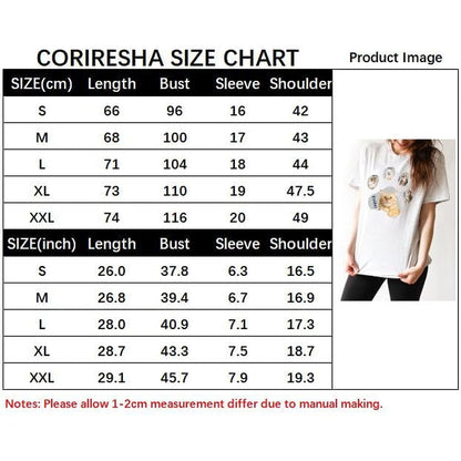 CORIRESHA Women's Cat Lovers Top Crewneck Short Sleeves Casual Loose Dog Paw T-Shirts
