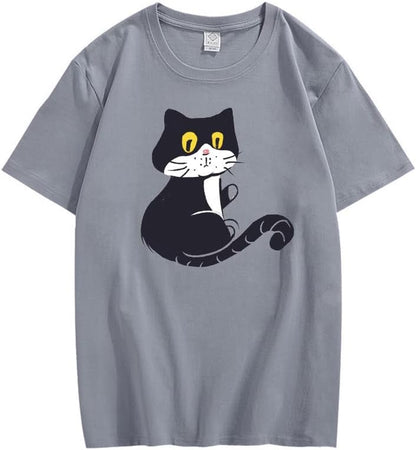 CORIRESHA Adolescente Gato Camiseta Cuello Redondo Manga Corta Suelta Suave Acogedor Lindo Tops
