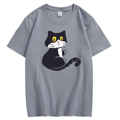 CORIRESHA Adolescente Gato Camiseta Cuello Redondo Manga Corta Suelta Suave Acogedor Lindo Tops
