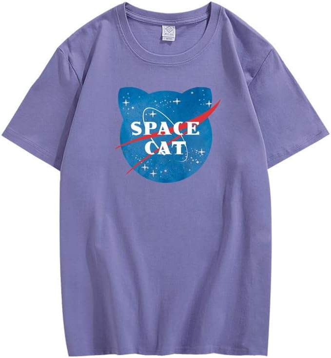 CORIRESHA Camiseta unisex de manga corta con estampado de gato espacial Kawaii