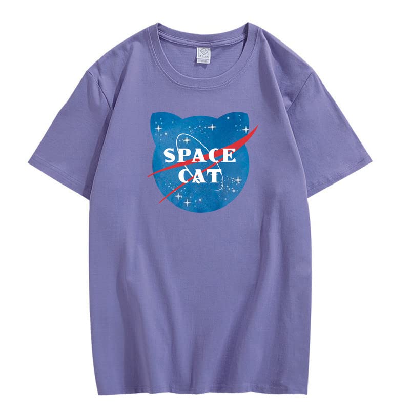 CORIRESHA Camiseta unisex de manga corta con estampado de gato espacial Kawaii