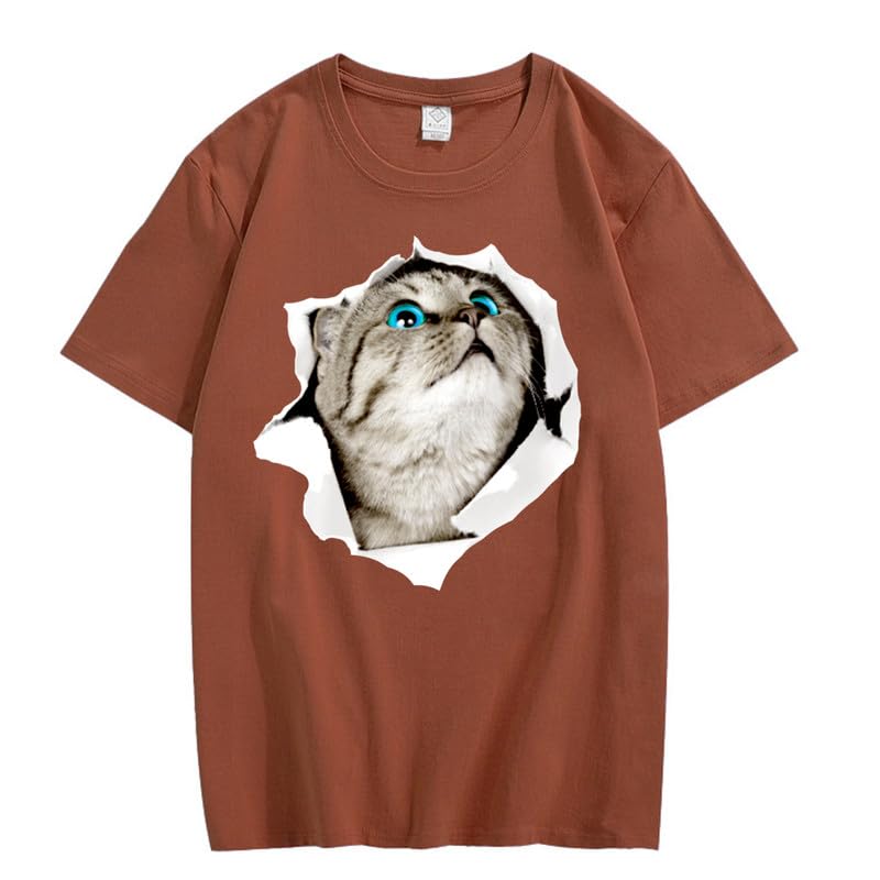 CORIRESHA Cat Lover Camiseta Cuello Redondo Manga Corta Suelta Algodón Suave Adolescente Lindo Top